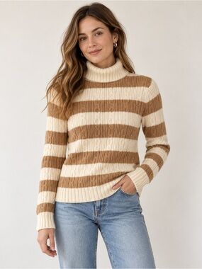 Daniel Bishop Cashmere Turtleneck Cable Knit Size S Cream Camel